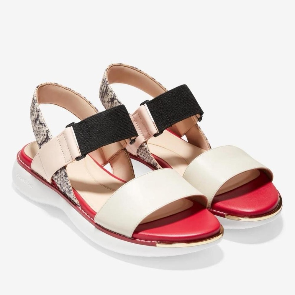 White and red leather sandals with a 2.5" heel #sandals